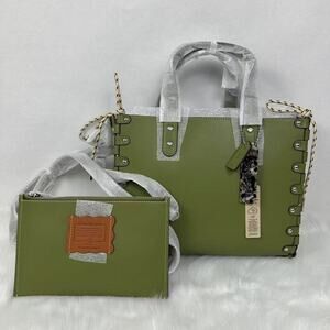 Coach Re Laceable Tote In Olive Green Coachtopia Leather Pouch Rainbow CO667 NWT